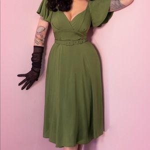 Vixen by Micheline Pitt NWT Babydoll Dress OliveXL